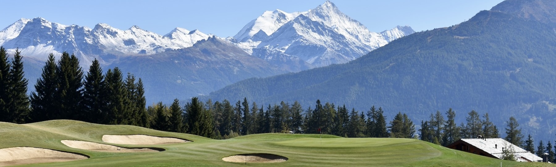 FP Events | Golf Crans Montant/Julien Ruffier Lanche, golf de montagne avec sommets enneigés